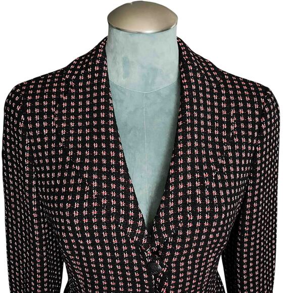 Womens Rena Lange Shawl Collar Lined Ruffle Blazer Jacket Black Patterned Size 8 - Picture 2 of 8